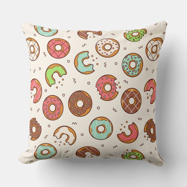 Retro Doughnut Pattern Cute Colourful Style Cushion (Front)