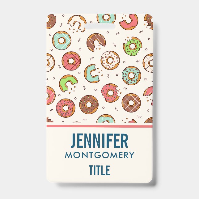 Retro Doughnut Pattern Cute Colourful Style ID Badge (Front)