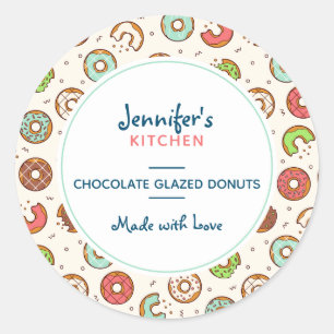 Retro Doughnut Pattern Cute Colourful Style Kitche Classic Round Sticker