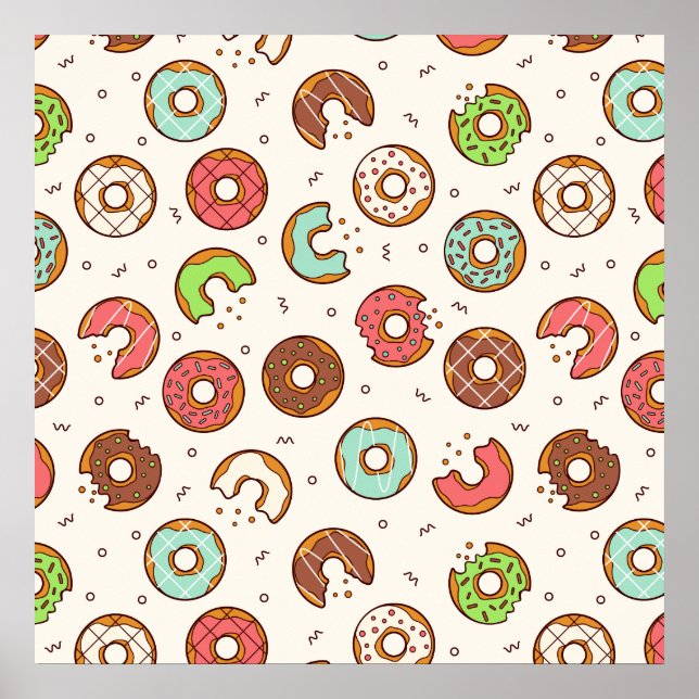 Retro Doughnut Pattern Cute Colourful Style Poster (Front)