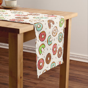 Retro Doughnut Pattern Cute Colourful Style Short Table Runner