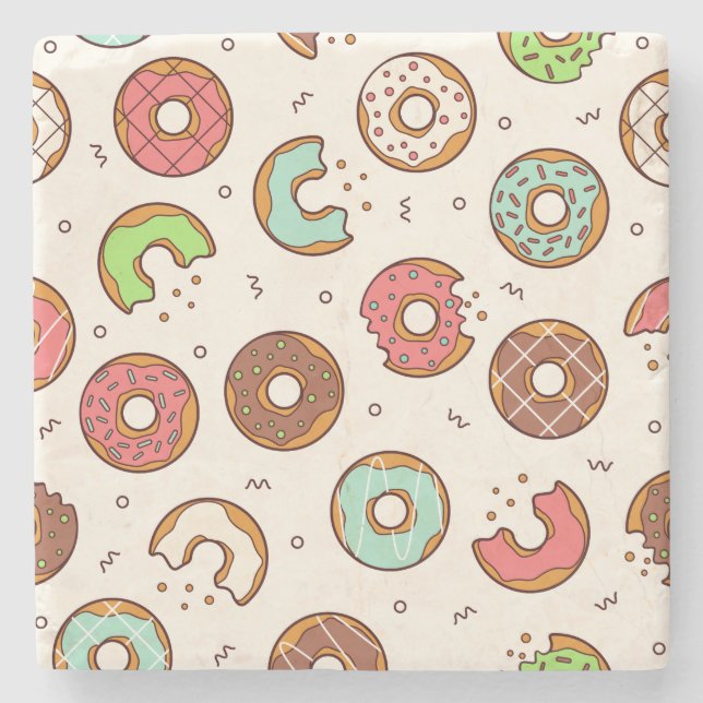 Retro Doughnut Pattern Cute Colourful Style Stone Coaster (Front)