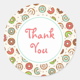 Retro Doughnut Pattern Cute Colourful Style Thank Classic Round Sticker
