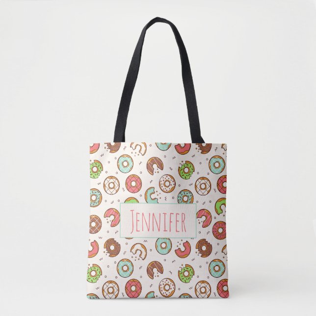 Retro Doughnut Pattern Cute Colourful Style Tote Bag (Front)