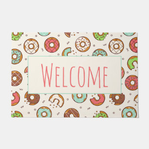 Retro Doughnut Pattern Cute Colourful Style  Welco Doormat