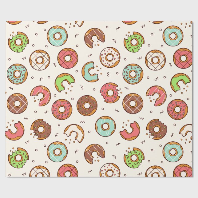 Retro Doughnut Pattern Cute Colourful Style Wrapping Paper (Flat)