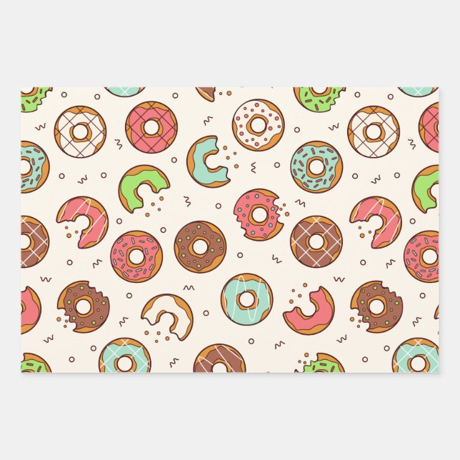 Retro Doughnut Pattern Cute Colourful Style Wrapping Paper Sheet (Front)