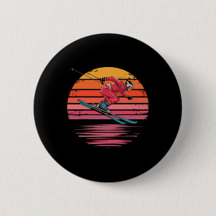 Retro Downhill Skiing Vintage Sunset Sports Gifts 6 Cm Round Badge