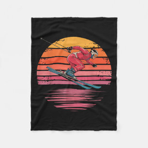Retro Downhill Skiing Vintage Sunset Sports Gifts Fleece Blanket