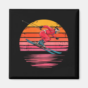Retro downhill skiing vintage sunset sports men magnet
