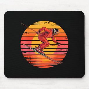Retro downhill skiing vintage sunset sports men mouse mat