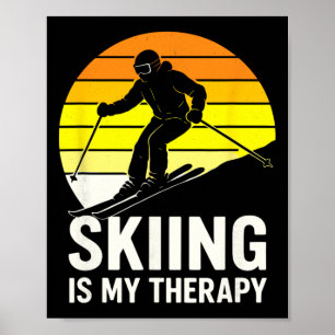 Retro Downhill Skiing Winter Sunset Snow Sport Ski Poster