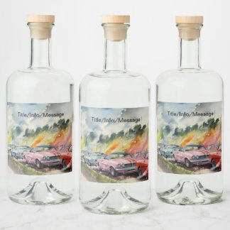 Retro Drag Racing Watercolor Art Print Liquor Bottle Label