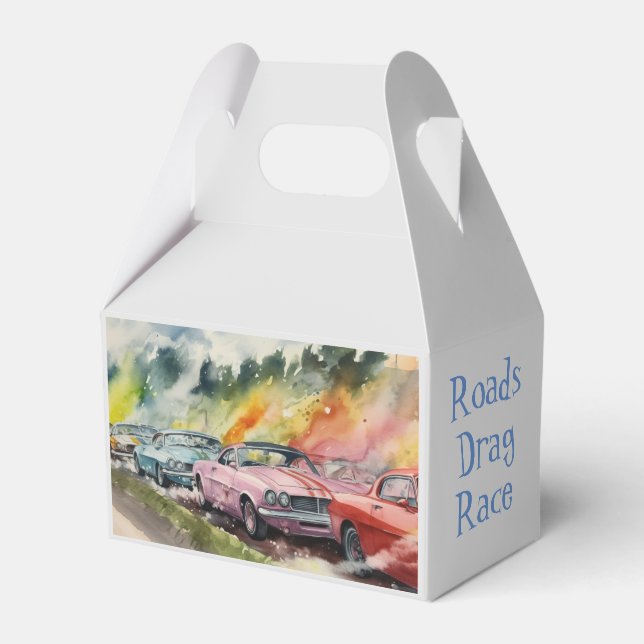Retro Drag Racing Watercolor Graphic Art Favour Bo Box (Front Side)