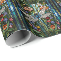 Retro Dragonfly boho floral botanical stain glass