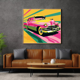 Retro Drawing of Old car Poster