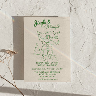 Retro Drawn Jingle & Mingle Christmas Santa Party Invitation