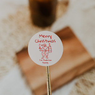 Retro Drawn Red Santa Claus Merry Christmas Classic Round Sticker