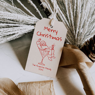 Retro Drawn Red Santa Claus Merry Christmas Gift Tags