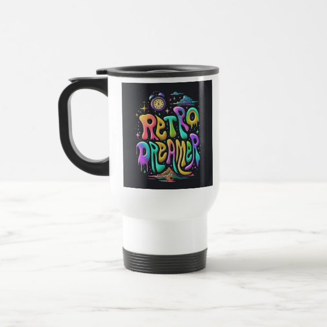 "Retro Dreamer" Travel Coffee Mug. Mug (Left)