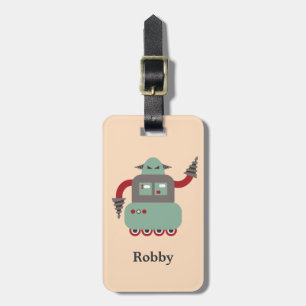 Retro Driller Robot Personalised Luggage Tag
