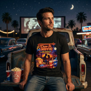 Retro Drive-In Movie Neon Popcorn & Classic Car Tri-Blend Shirt
