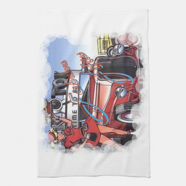 Retro Drive Inn American MoJo Kitchen Towel (Vertical)