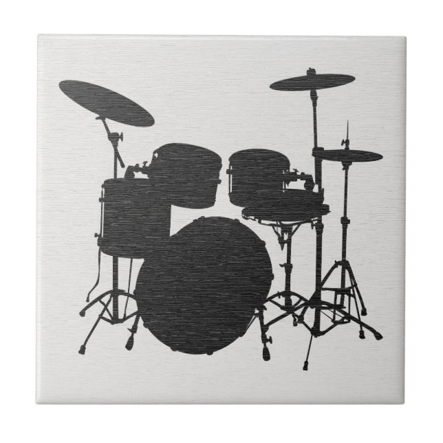 Retro Drum Kit Silhouette Ceramic Tile (Front)