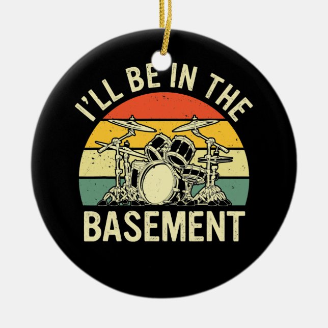 Retro Drum Set Design Funny Drummer Men Women Ceramic Tree Decoration (Front)