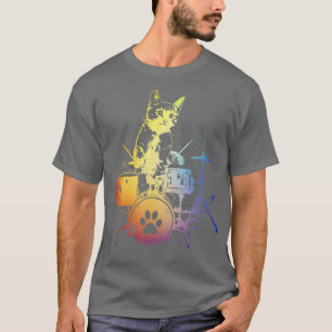 Retro Drummer Cat Music Lover Vintage Kitty Playin T-Shirt