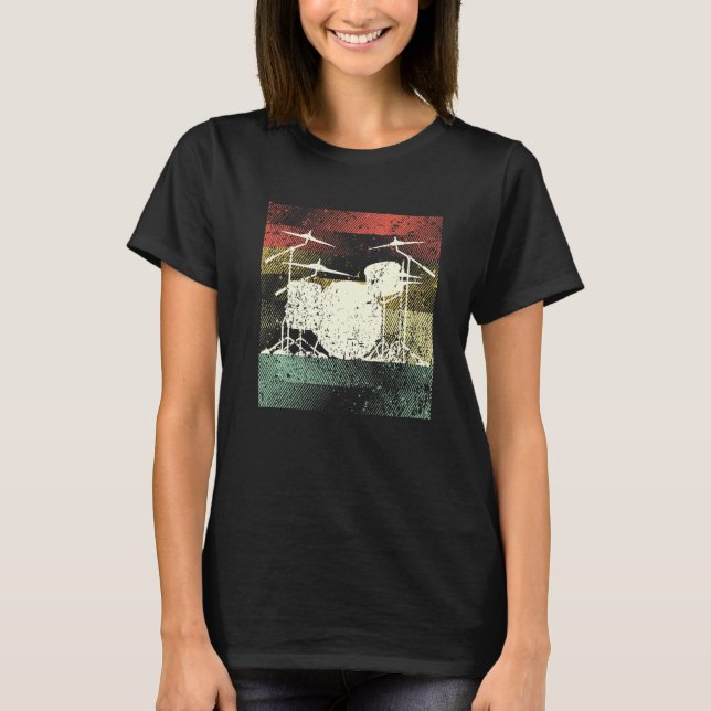 Retro Drummer Design Drum Set Drum Kit Drumming Pr T-Shirt (Front)