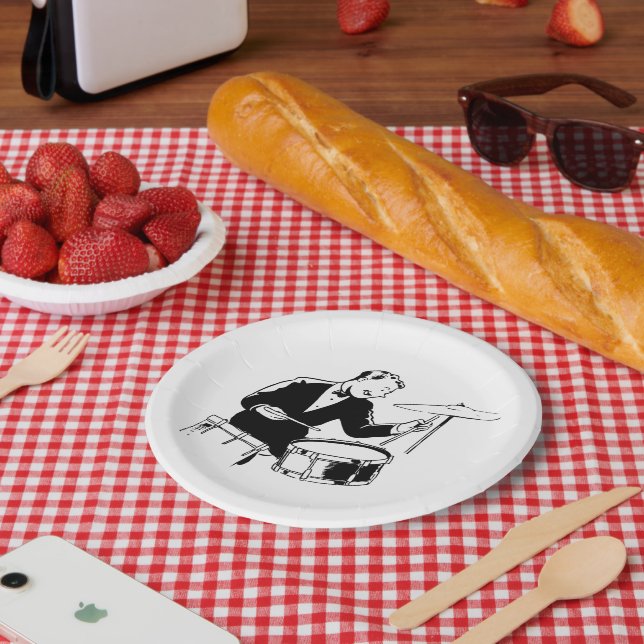 Retro Drummer Paper Plate (Picnic)