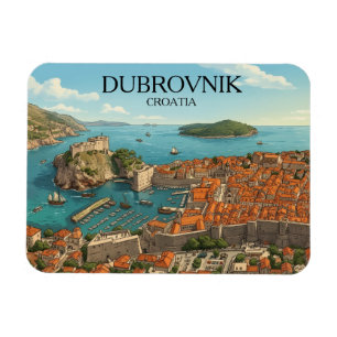 Retro Dubrovnik Croatia Adria Coast Panorama View Magnet