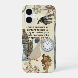Retro Duck, Clock & Floral Art Design iPhone 16 Case