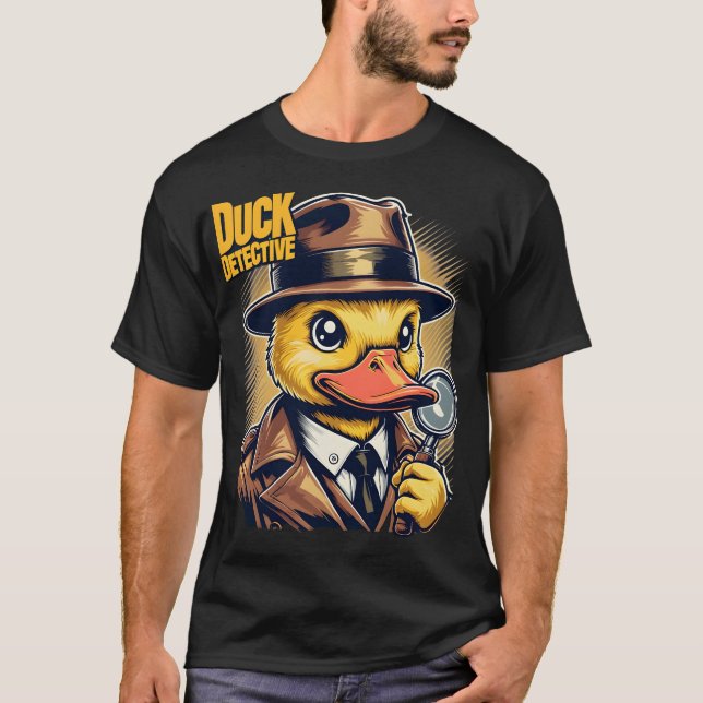 Retro Duck Detective on Yellow Faded Lines T-Shirt (Front)