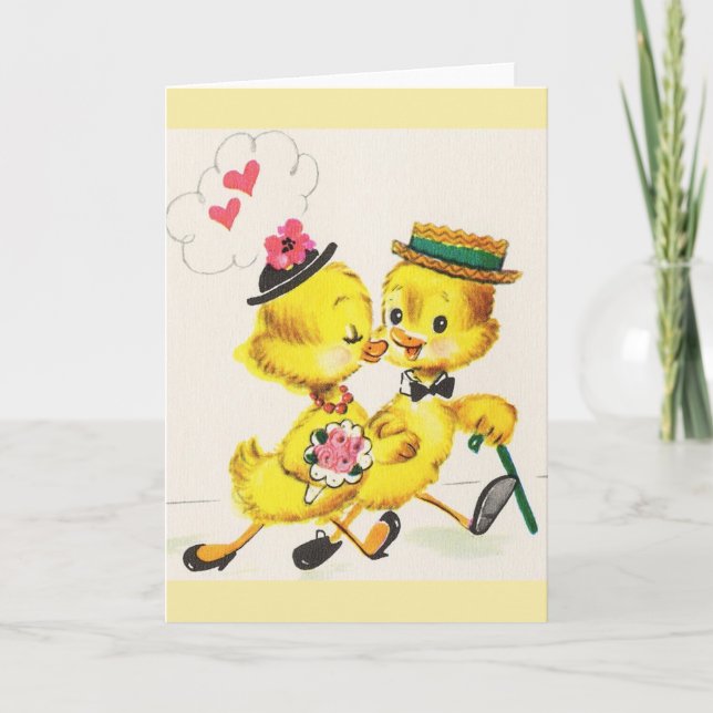 Retro Duckling Anniversary Or Wedding Card (Front)