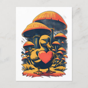Retro Duckling Holding a Heart Postcard