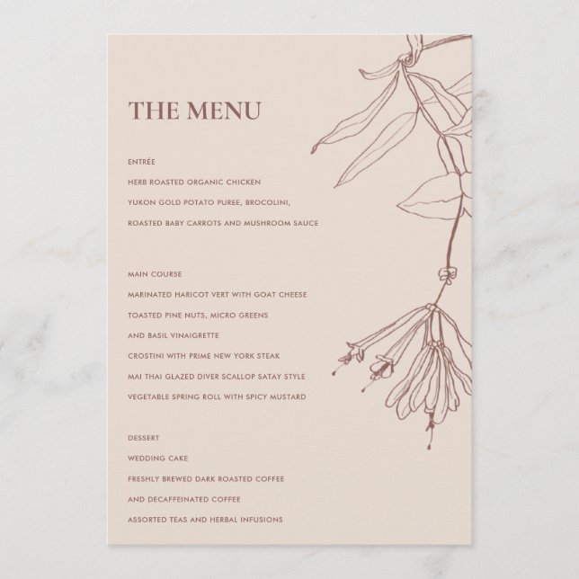RETRO DUSKY BLUSH LINE DRAWING FLORAL MENU (Front)