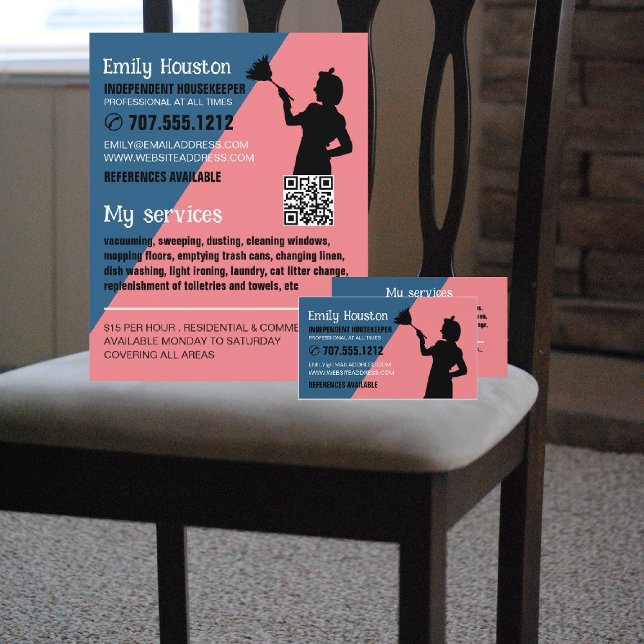 Retro Duster Silhouette, Housekeeper, Maid Business Card (Creator Uploaded)