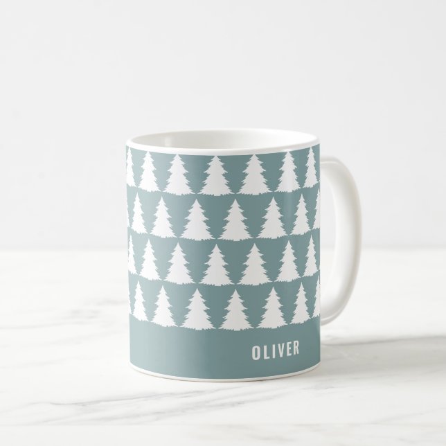 Retro dusty blue Christmas Modern Minimal Unique Coffee Mug (Front Right)