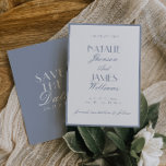 Retro Dusty Blue Old Money Classy Classic Wedding Save The Date<br><div class="desc">This modern & retro funky minimalist southern Wedding dusty blue and white Save The Date Template is great for you. If you are looking for a pretty, elegant and easy to customise classy Wedding Save The Date Template. A very elegant simple white script wedding save the date on blue aesthetic...</div>