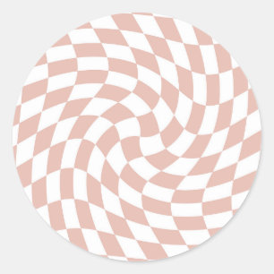 Retro Dusty Rose Sand Pink Checks Chequered    Classic Round Sticker