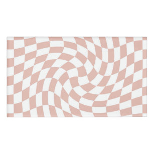 Retro Dusty Rose Sand Pink Checks Chequered    Name Tag