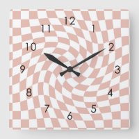 Retro Dusty Sand Pink Checks Warped Chequered   