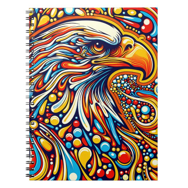 Retro Eagle Pulse – Psychedelic Color Art Notebook (Front)