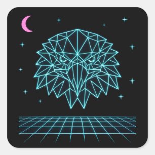 Retro Eagle Synthwave - Neon Flying Predator Square Sticker