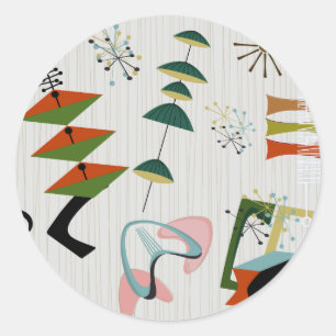 Retro Eames-Era Atomic Inspired Classic Round Sticker