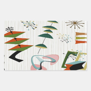 Retro Eames-Era Atomic Inspired Rectangular Sticker