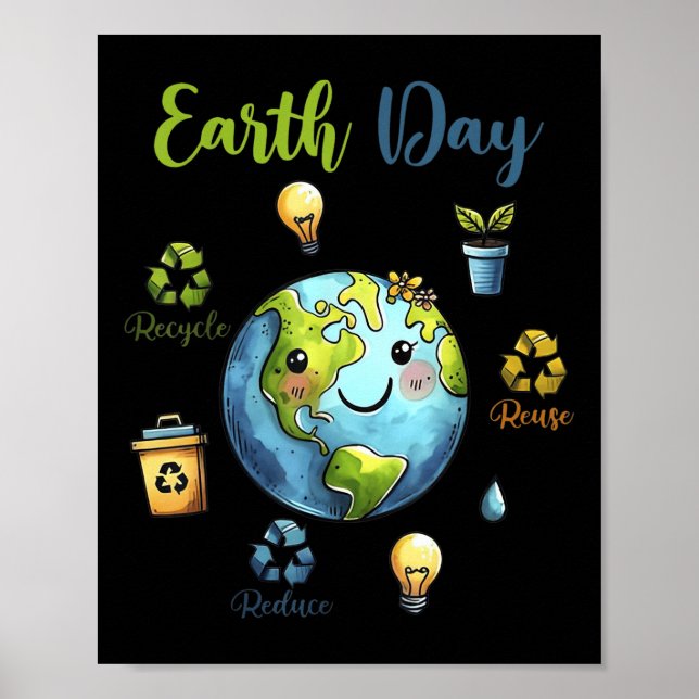 Retro Earth Day Reduce Reuse Recycle _1  Poster (Front)