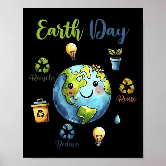 Retro Earth Day Reduce Reuse Recycle  Poster (Front)